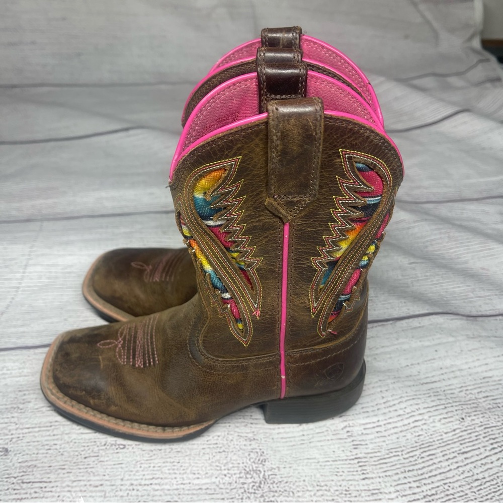 Ariat Girls Size 10 Quickdraw VentTEK Brown Western Boots - Picture 3 of 6